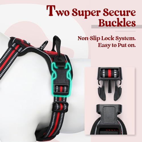 Dog Harness No Pull Medium Sized with 2 Leash Clips (Medium / Red Plaid)