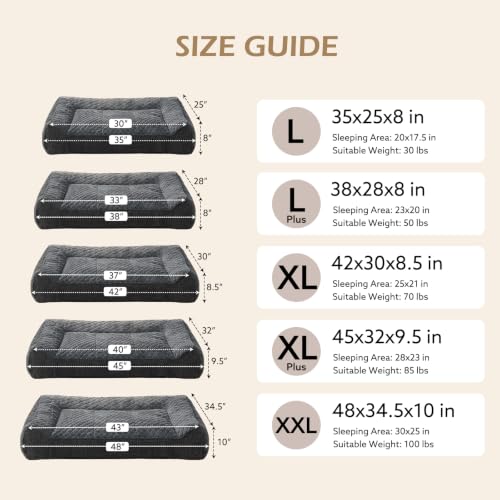 XL Orthopedic Dog Bed for Large Dogs (XL Plus(45"L x 32"W x 9.5"Th) / Grey)