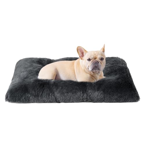 Fluffy Dog Crate Bed for Medium Dogs (Dark Grey / 29.5 x 20)