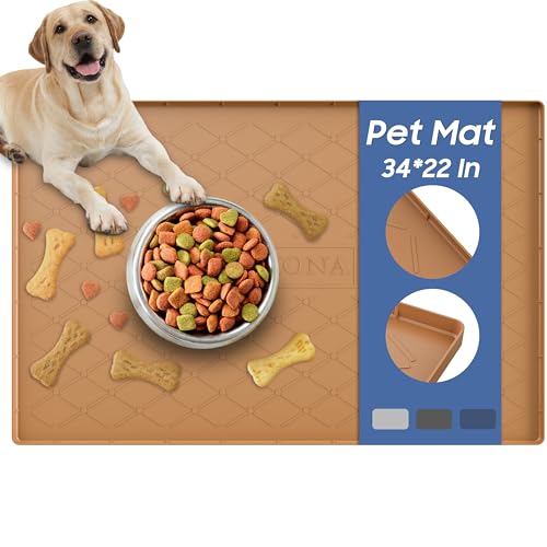 Pet Food Mat 34 x 22 in (Khaki / 34"L x 22"W)