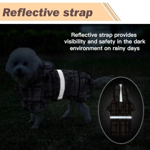 Dog Raincoat Hooded Slicker Poncho with Leash Hole (S:10-15lbs / Plaid beige)