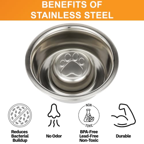Stainless Steel Slow Feed Dog Bowl for Fast Eating Small Breeds (.75 Cup - Standard)