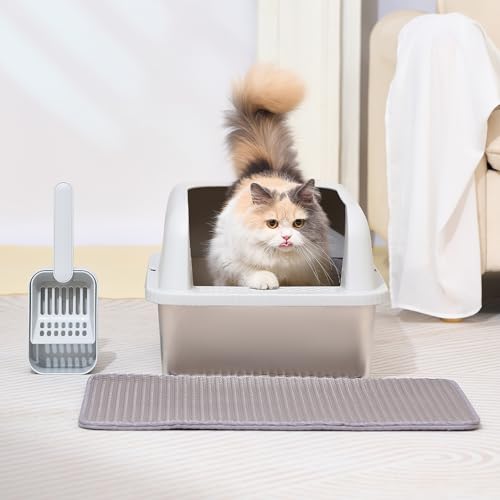 2 Pack Stainless Steel Cat Litter Box with Lid (L-2PCS)