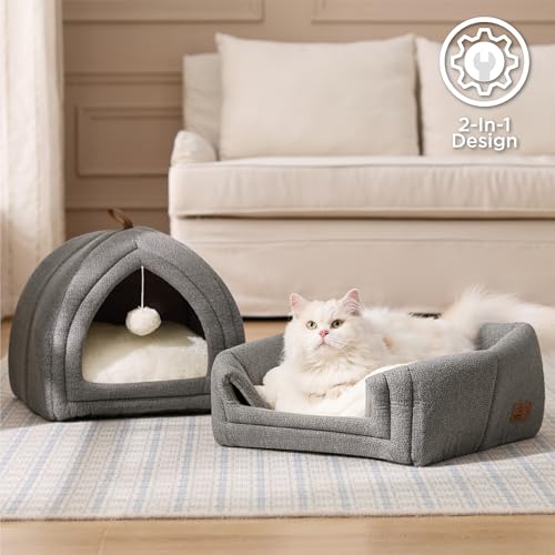 2in1 Cat Beds for Indoor Cats Cave for Kitten with Washable Pillow (M(16x16x16) / Grey)