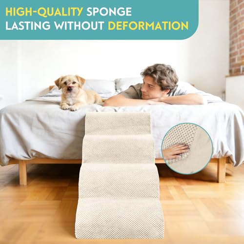 Dog Stairs for Small Dogs (Beige / 4-Step (H: 19.7IN))