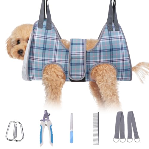 Dog Grooming Hammock for Small Dogs (XS (Leg Spacing: 6-9.5" / Max W: 15lbs) / Blue)