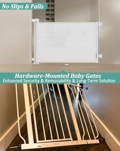 50 inch Reinforced Retractable Baby Gates 34 inch Tall (White / 34" Tall x 50" Wide)