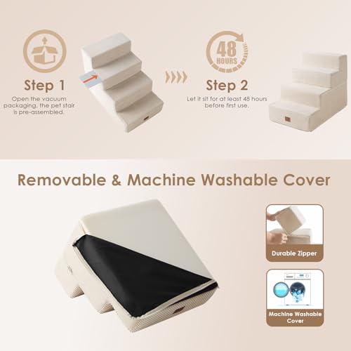 Dog Stairs for Bed 18" H (Beige / Standard 15" x 24" x 18")