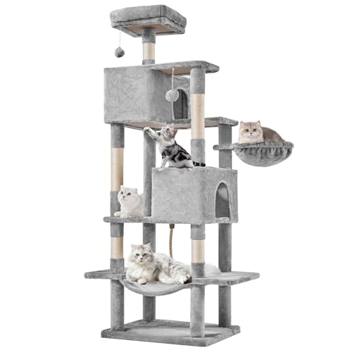 66 Inch Cat Tree Tower for Indoor Cats and Kittens (Light Grey / 66 IN)