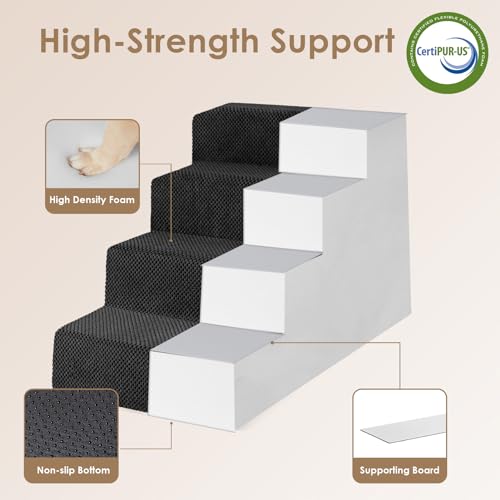 Dog Stairs for Bed 20" H (Black / Extra Wide 16.5" x 28" x 20")