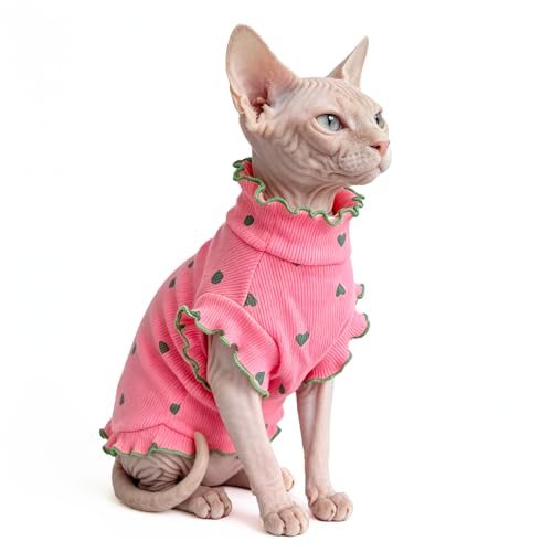 Pure Cotton Sphynx Cat Clothes Sweater Shirt Pet Apparel (Pink / Large)