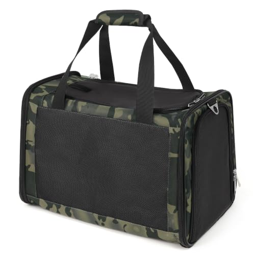 25lbs Cat Carrier Lightproof Soft Sided Pet Carrier for Large Cat (17.5"L x 11.0"W x 11.0"H / Black Camouflage（No Privacy Curtain))