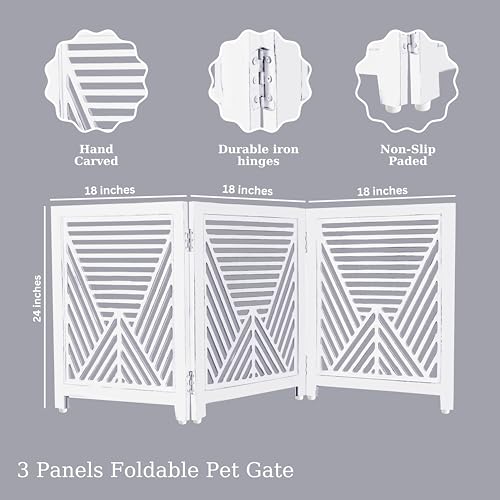 Lightnpro 3‑Panel Wooden Dog Gate (Antique White Lines / 24x54 - Clover)