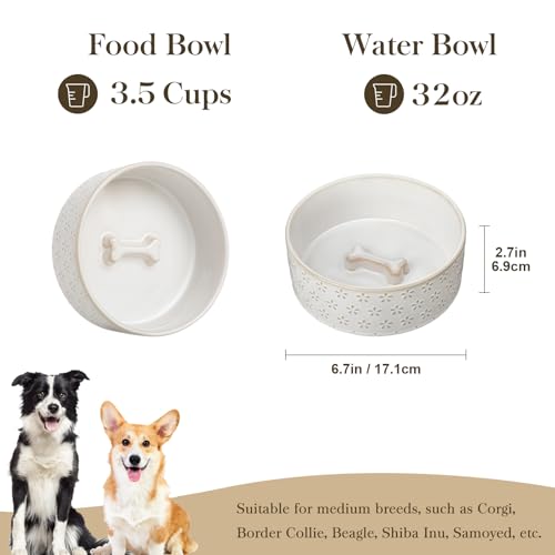 Ceramic Dog Food Bowl (Five-leaf Grass / 4 Cups)