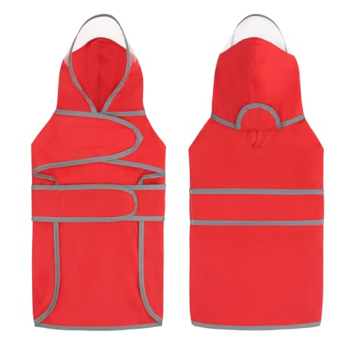 Clear Hooded Dog Raincoat Jacket Poncho with Dog Leash Hole Red M (Medium / Red)