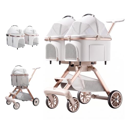 Double Pet Stroller with Detachable Carriers (Beige)