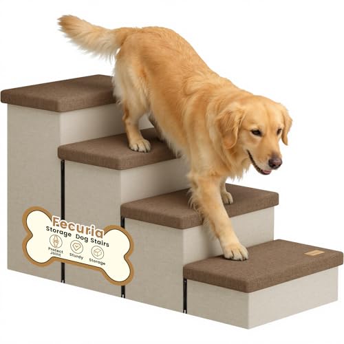 4 Step Wide Dog Stairs with Hidden Storage 23" H (Brown / 40"D x 17"W x 23"H)
