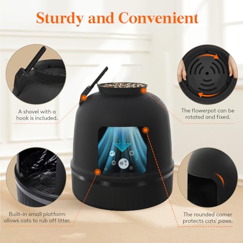 Hidden Plant Cat Litter Box with Plastic Scoop& Litter Liner (Black)