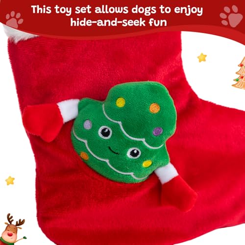 Christmas Squeaky Hide and Seek Dog Toys for Small and Medium (Christmas Stocking)