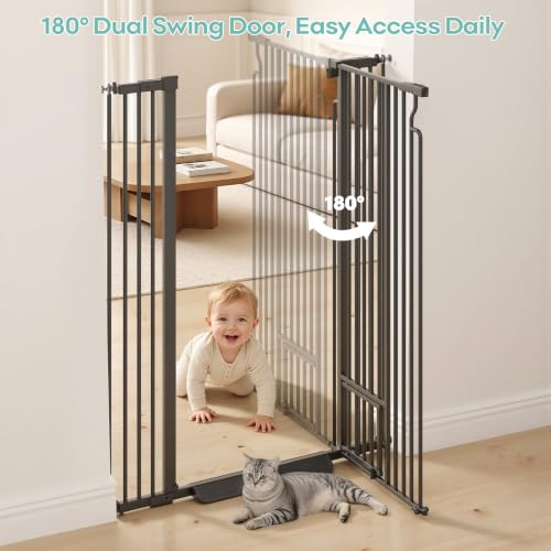 53in Extra Tall Cat Gate for Doorway (Black / 53" Tall, 29.5-40.6" Wide)