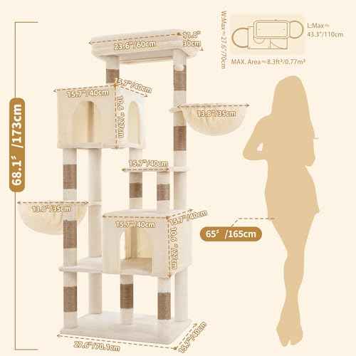 68.1" Cat Tree with Oversized Top Platform & Wide Base HCT059MJ (Beige / 68.1 inch)