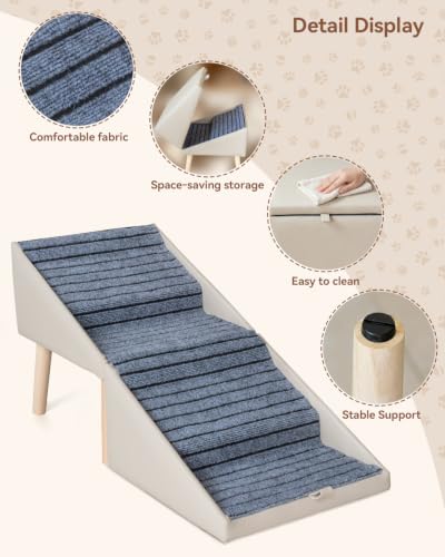 22" 6 Step Dog Ramp for High Bed (Grey / 22.1" H)