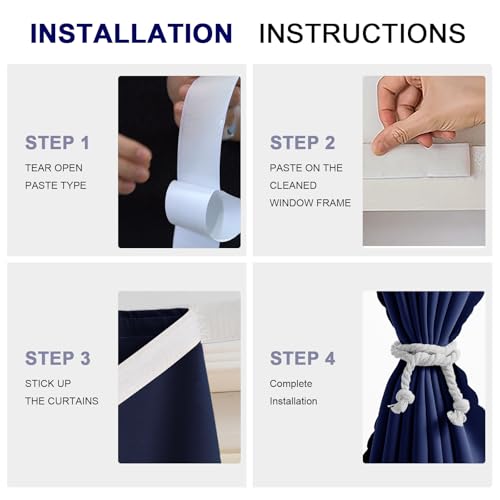 Self Sdhesive Curtains for Windows (59"W x 59"L (Pack of 1) / Navy Blue)