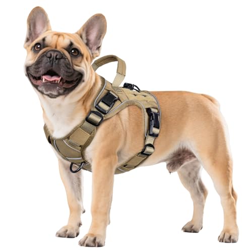 Tactical Dog Harness for Small Dogs (Khaqi / Small: 15-30 lbs (Chest:20-26",Neck:15-18"))