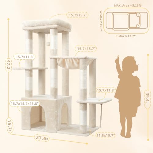 Heavy Duty Cat Tree with Large Base for Large Indoor Cats HCT026M (Beige / L)