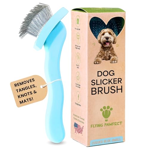Pet Slicker Brush With Soft Massage Grooming Stainless Steel Pins (Baby Blue / Curved Small)
