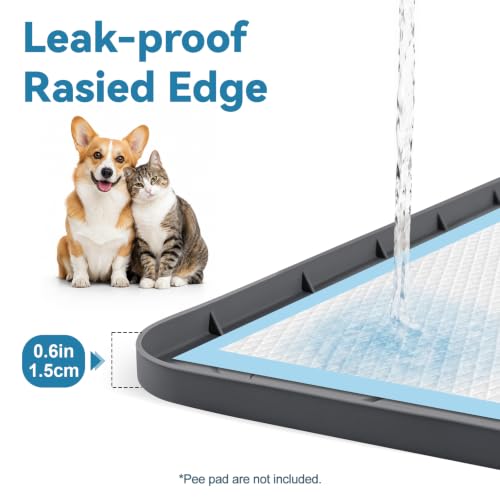 Silicone Dog Pee Pad Holder 40" x 28" Potty Training Tray (40"x28" / Dark Gray)