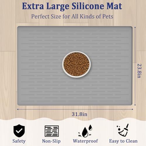 31.8"x23.8" Extra Large Pet Food Mat (Light Gray / 31.8"L x 23.8"W)