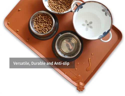 Large Silicone Non Slip Pet Feeding Mats (24" x 16" / Caramel)