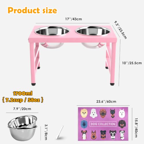 Raised Dog Bowl Stand 10 Inch Tall (Pink-L, Dog Mat / Height:10inch)