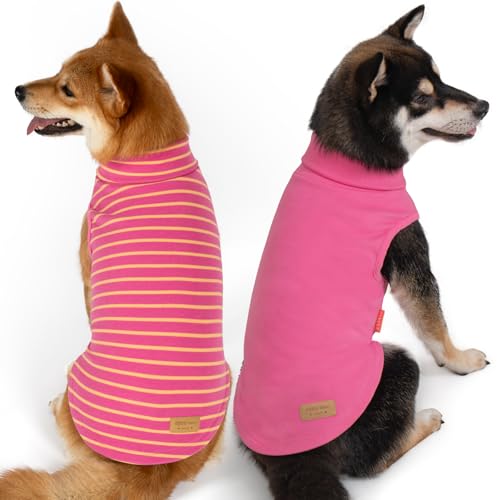 2Pack Dog Sweater for Medium Dogs Soft Pet Coats Fleece Sweatshirt (X-Large (19-27lbs) / 8# Pink+Pink Stripe)