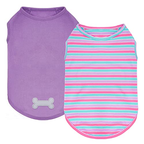 2Pack Cotton Dog Shirt for Small Dogs Soft Striped Tank Top (Small (4-7lbs) / 04# 2Pack (Purple+Purple Striped))