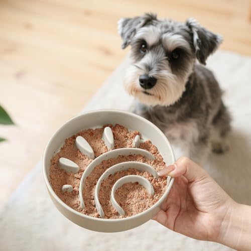 Ceramic Slow Feeder Dog Bowl (Grey / Small without Stand)
