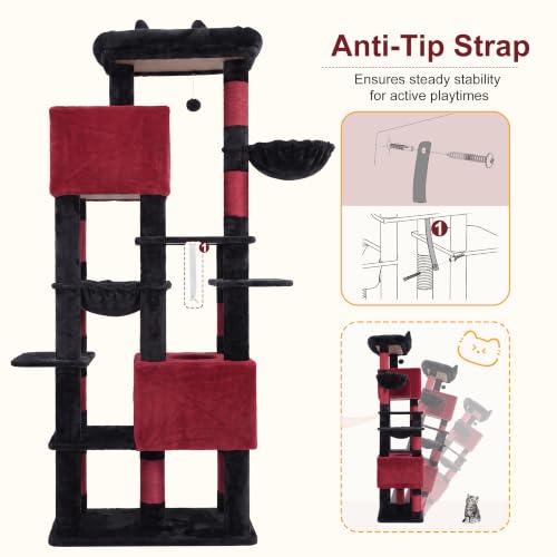 Cat Tree, 76-Inch Tall Heavy Duty Cat Tower for Big Cats HCT039BR (Black and Red / 76.8 inch)
