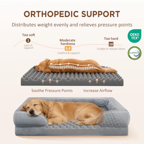 Waterproof Orthopedic Dog Beds for Extra Large Dog (53.0"L x 42.0"W x 8.5"Th / Grey)