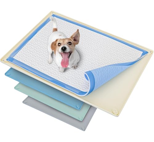 Dog Pee Pad Holder Tray Fits for 30” x 23” Pee Pads (30 x 23 Inches / Beige)