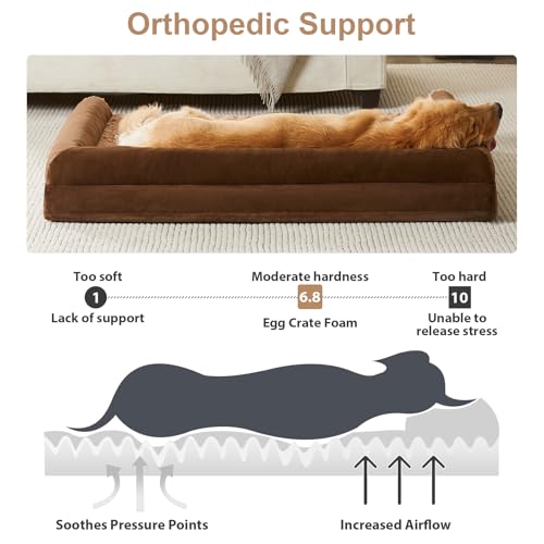 Orthopedic Washable XXL Dog Bed for Senior Dog Cozy Sleep (54"l x 36"w x 7"th / Brown)