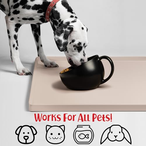 Dog Food Mat Waterproof Dog Bowl Mat for Food and Water (28"L x 18"W / Vanilla)