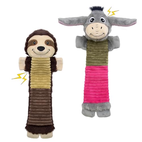 2 Pack No Stuffing Dog Squeaky Toys (Donkey&Sloth)