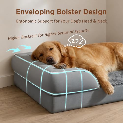 Waterproof Orthopedic Dog Beds for Extra Large Dog (53.0"L x 42.0"W x 8.5"Th / Grey)