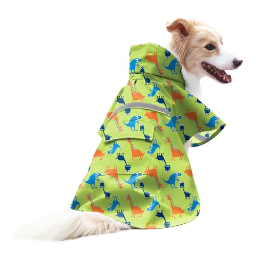 Large Dog Raincoat Adjustable (Medium (Pack of 1) / Green Dinosaur)