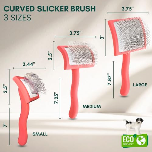 Premium Slicker Brush for Dogs (Coral / Curved Large)