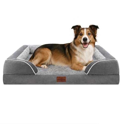 Waterproof Orthopedic Dog Beds for Large Sized Dog (38.0"L x 25.0"W x 7.0"Th / Grey)
