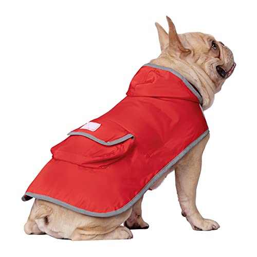 2-in-1 Reversible Dog Raincoat Hooded Poncho Rain Jacket Red Plaid S (Small / Buffalo Plaid / Red)