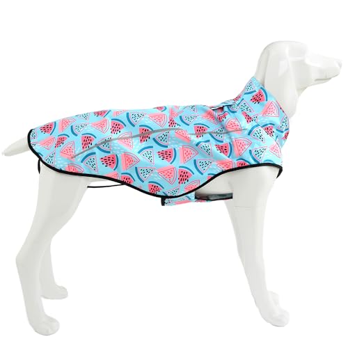 Dog Raincoat Adjustable Waterproof Reflective Rain Jacket for Small Medium Large Dogs (XXS Chest 16"-19" / Light Blue Watermelon)