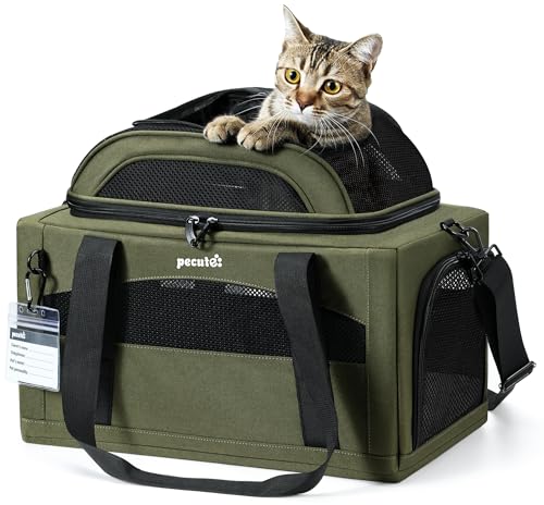 Expandable Airline Approved Pet Carrier for Cats & Dogs (Dark Green)